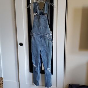 RVCA skinny distressed overalls